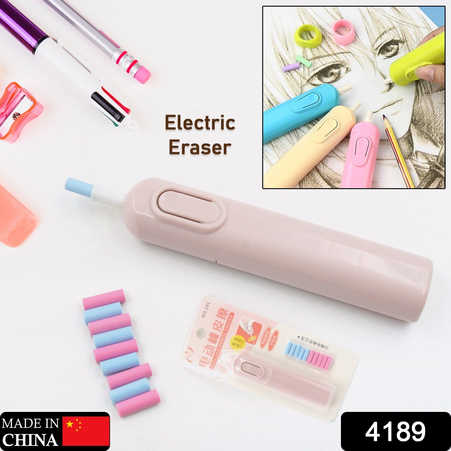 4189 Electric Eraser Kit Automatic Pencil Eraser Battery Operated with 10 Eraser Refills Suitable for use with Graphite Pencils Drawing Painting Sketching Drafting Supplies Stationery Child Gifts (Battery Not Included) 4189 Electric Eraser Kit Automatic Pencil Eraser Battery Operated with 10 Eraser Refills Suitable for use with Graphite Pencils Drawing Painting Sketching Drafting Supplies Stationery Child Gifts (Battery Not Included)